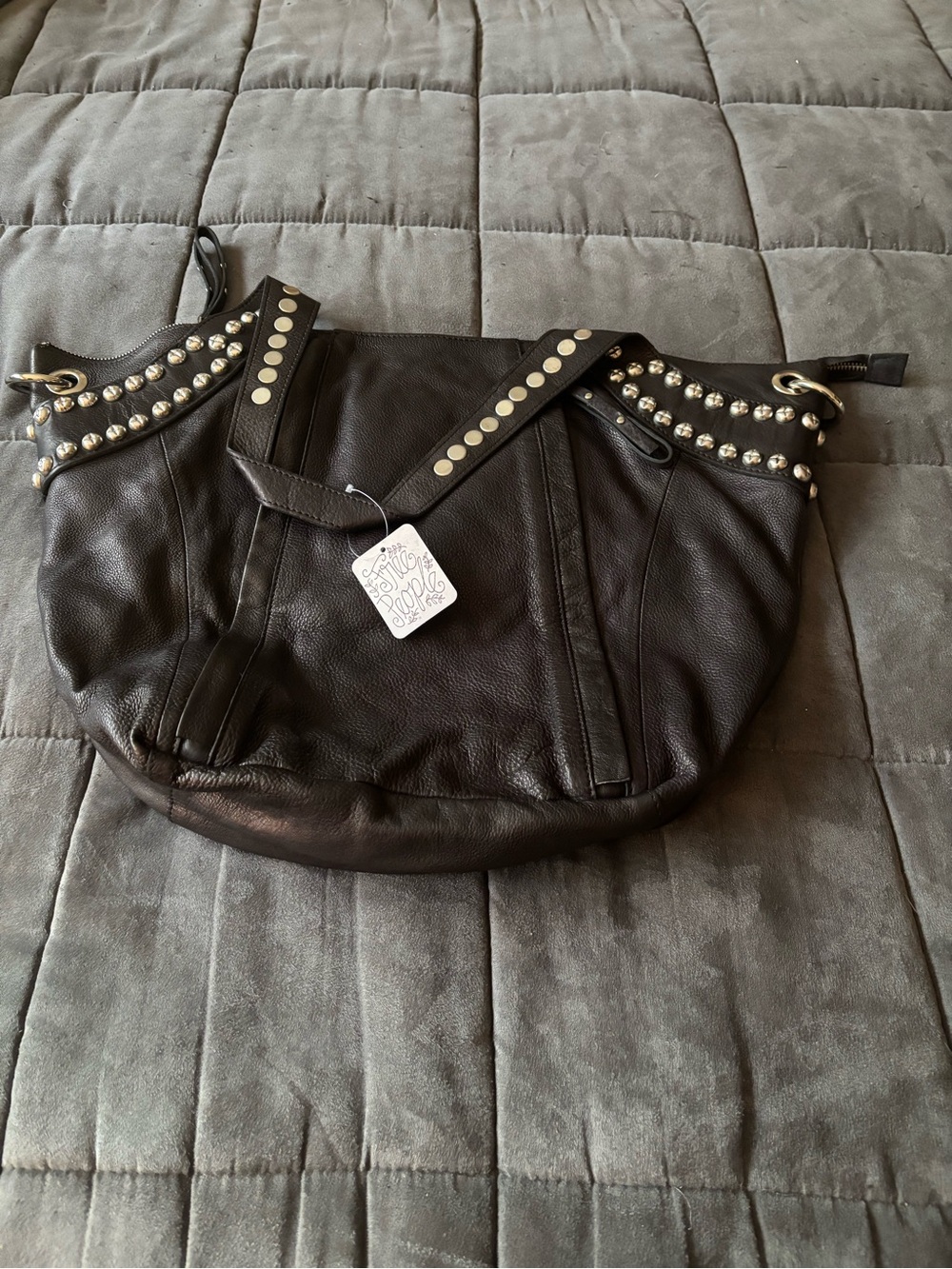 Free People Studded Black Leather Shoulder Bag